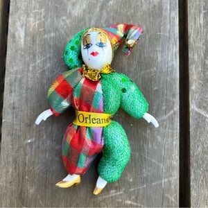 Vintage 90s New Orleans Mardi Gras Porcelain Jester Refrigerator Magnet
